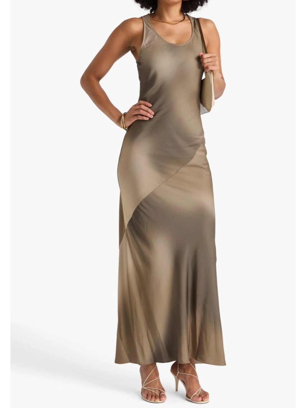 Rag & Bone Bias Cut Brown Ombré Satin Sleeves Maxi Tank Dress Msrp $558b